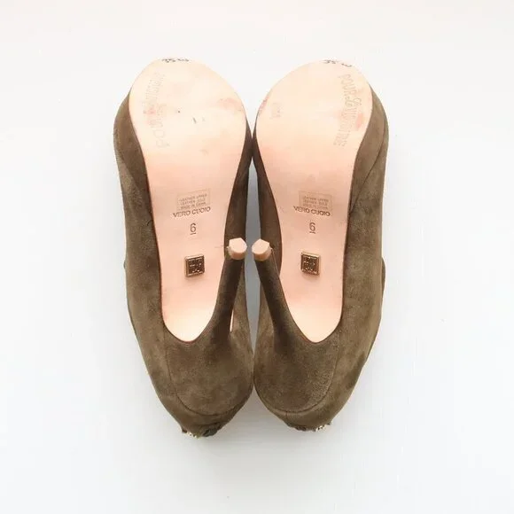 Pour La Victoire Moss Green Suede Leather Peep Toe Stiletto Heel Bootie Shoes 6 - Picture 6 of 15